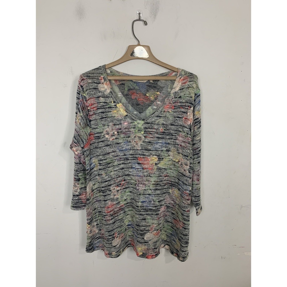 Soft Surroundings Womens Sweater Large Tropical Boho Colorful Coastal Rainbow